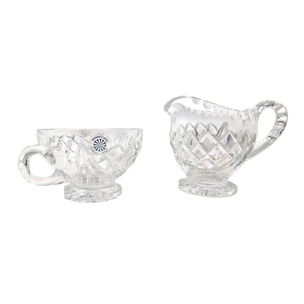 Galway Crystal Cream and Sugar Set Hand Cut Irish Lead Crystal Diamond Pattern